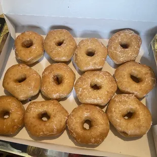 Small donuts. Not full size. They&apos;re skimping. They don&apos;t fill the box.