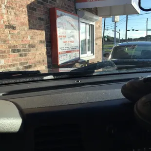 a driver&apos;s view of the drive thru