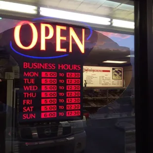 Hours: 5-12:30 M-Sat, 6-12:30 Sunday