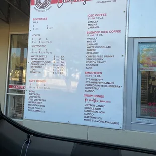 a menu for a donut shop