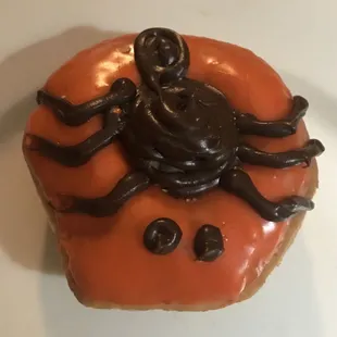 Happy Halloween! Creepy crawly donut w/orange &amp; chocolate icing. Cute &amp; yummy!