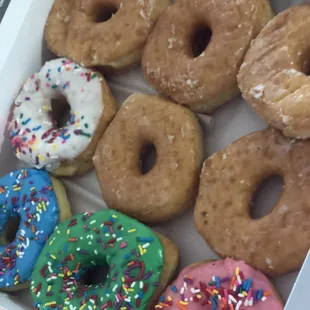 Sprinkle and glazed donuts