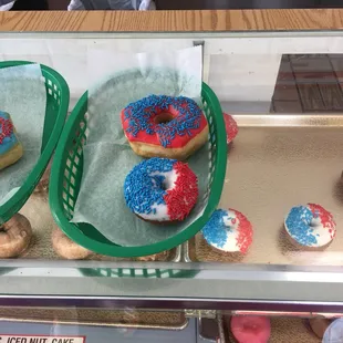 Patriotic donuts at Shipley Do-Nuts for the 4th of July.