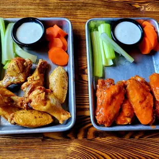 Buffalo wings. Naked and with BBQ sauce. $10.50 each.