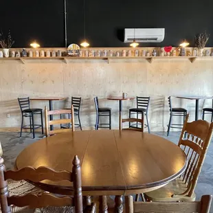 a table and chairs in a room