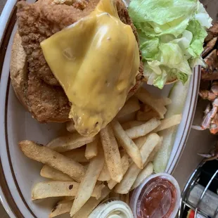 My delicious fish sandwich with cheese. Very tasty and filling.