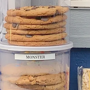 a stack of chocolate chip cookies