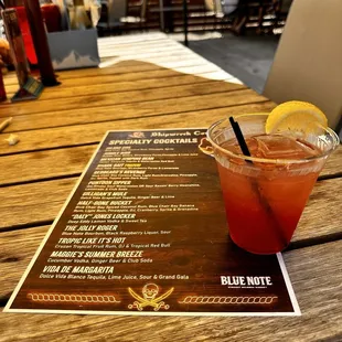 Drink menu pictured with a Jolly Roger