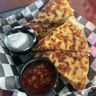 Delicious hot chicken quesadilla.