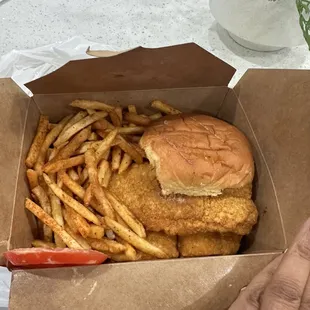 Nice portions and generous size sandwich. Snapper