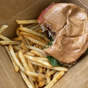 Soft shell crab with fries -- I just had to take a bite!!