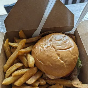 Soft shell crab sandwich with fries