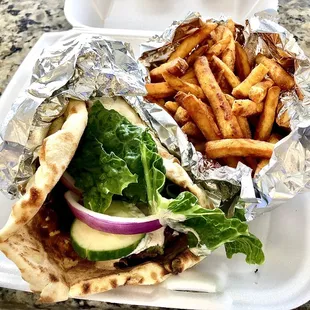 Falafel Sandwich with fries and drink (not pictured)