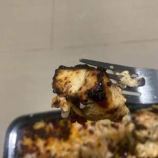 Burnt thin small dry burnt pieces of chicken kebab despite my request do not overcook or OVERCHAR (BURNT) chicken so NOT DRY