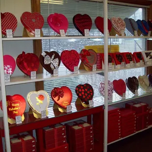 a display of valentine's day candies