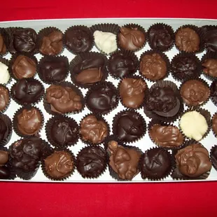 All Nut Assortment - Chocolate covered in both milk, dark or white. Peanuts, Cashews, Pecans, English Walnuts, Almonds, and Brazil Nuts.