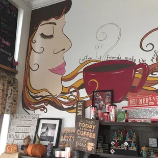 a woman with a cup of coffee