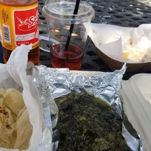 Bhaji, roti, banana soda, and we also had the doubles