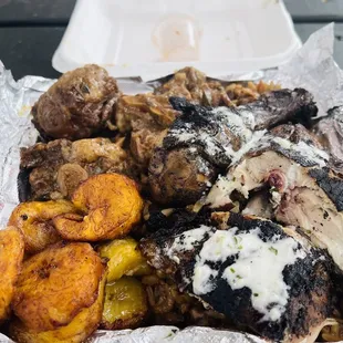 Oxtail &amp; Jerk Chicken with plantains &amp; pelauf