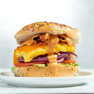 a cheeseburger on a plate