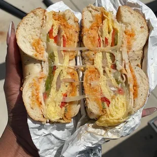 Santa Fe with turkey on an everything bagel