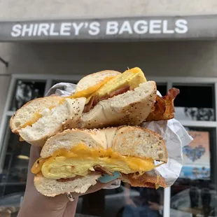 Bacon Egg and Cheddar Sandwich on everything