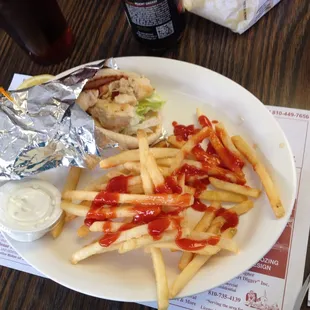 Grilled chicken sandwich and fries