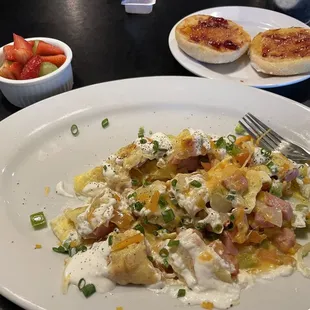 Veggie omelette half eaten.