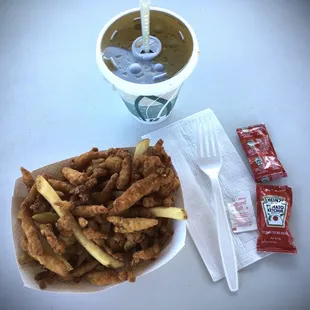 $5.00 Clam Basket (includes fries (not too many) and drink) ...