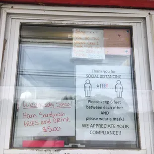 a sign in a window