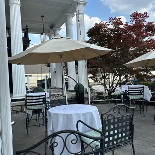 tables and umbrellas outside