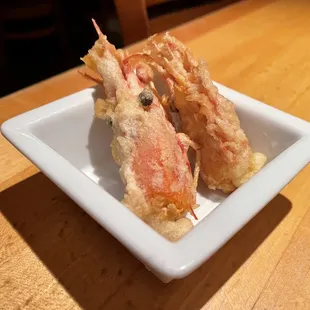 2 Piece Sweet Shrimp ($10) heads, tempura style