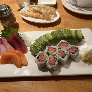 Dragon Roll, Crunchy Spicy Tuna Roll, Sashimi Sampler