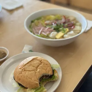 Hula combo: hamburger with a wun tun min