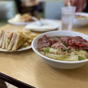Combo saimin with sandwich