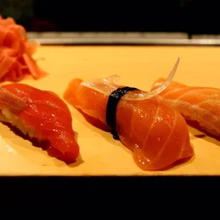 A Salmon Nigiri course at Shiro&apos;s Sushi.