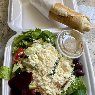 Chicken Shawarma Sandwich and Greek Salad
