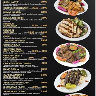 the menu of the restaurant