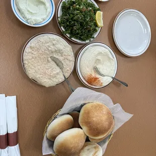 Hummus, Baba Ghanouj, and Tabbouli