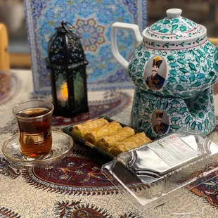 Baklava made fresh at Shish Kabob Restaurant served with persian tea‍
