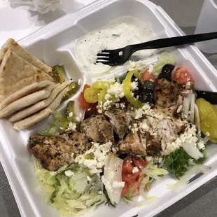 Greek Salad with dressing on the side and Chicken Breast Medallions