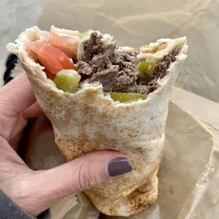 Lamb Shawarma Sandwich to go. Currently no inside or outside seating - takeout only.