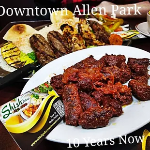 a plate of meat and rice