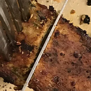 a fork cutting into a piece of meat