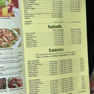 Catering menu updated