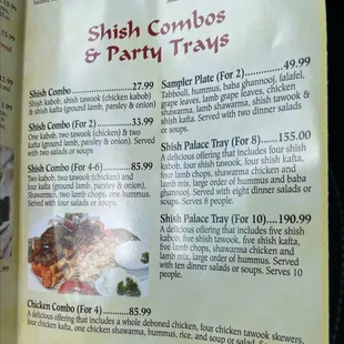 Combo tray menu