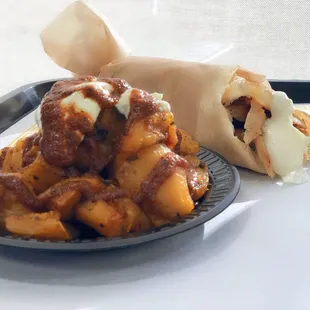 The awesome chicken Shawarma trio with Lebanese style potatoes. Delicious!!!!!