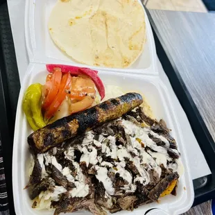 Beef and Lamb Shawarma Plate- # 2 and kafta kabob