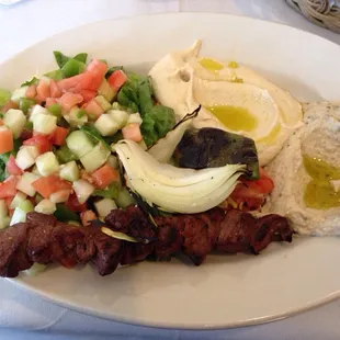 Goat kabob lunch special. Subbed rice for baba ganhoush