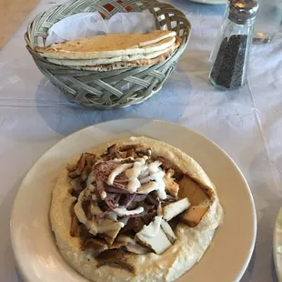 Chicken Shawarma dinner with hummus